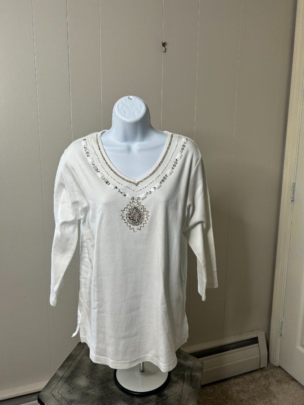 Size Medium White Jeweled Quaker Factory top.  NWT